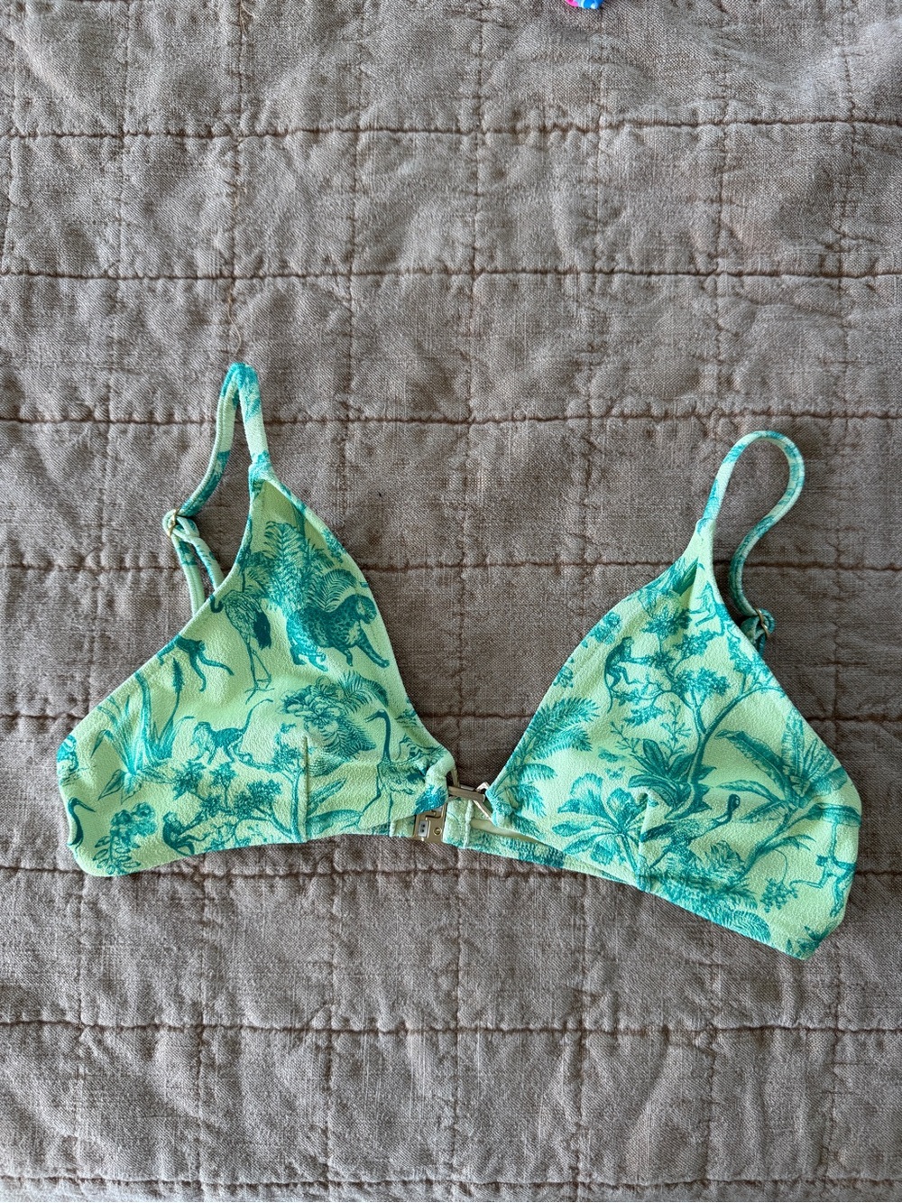 Revel Rey Green Tropical Print Triangle Bikini Top